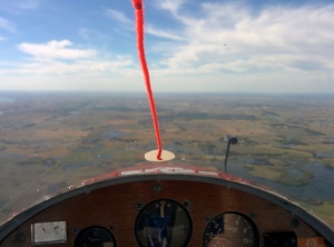 A view from the cockpit of the SSC's Schweizer SGS 1-26. This plane was built from a kit in 1956 and still flies like a champion.