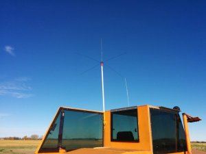 The ground plane antenna temporarily mounted on the SSC's winch for real-world testing.